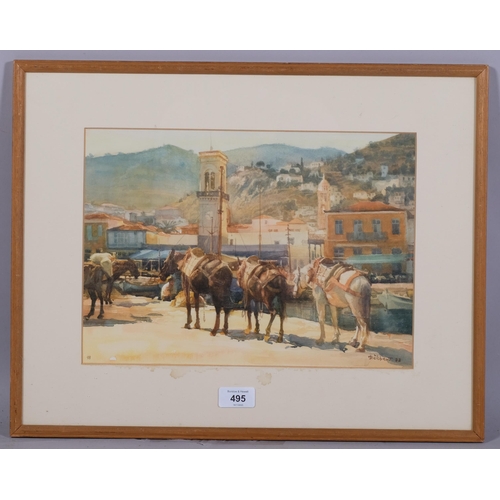 495 - Dick Hart (1920 - 1990), Continental street scene, watercolour, signed and dated '83, 24cm x 35cm, f... 