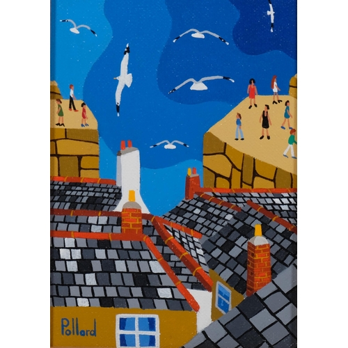 501 - Brian Pollard, Mousehole Cornwall 1997, acrylic on board, signed, 16cm x 12cm, framed