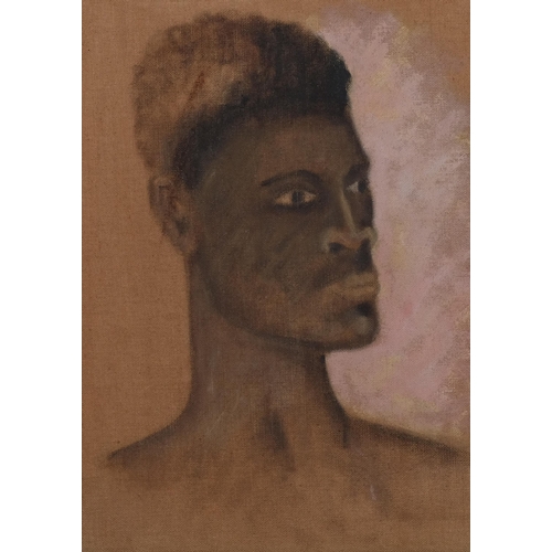 503 - Head portrait of a man, 20th century oil on canvas laid on board, unsigned, 40cm x 28cm, framed