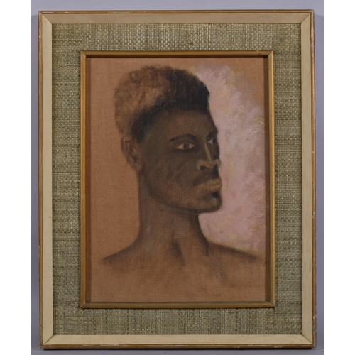 503 - Head portrait of a man, 20th century oil on canvas laid on board, unsigned, 40cm x 28cm, framed