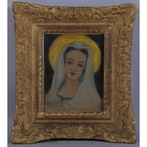 506 - Portrait of the Madonna, 20th century oil on canvas laid on board, unsigned, 25cm x 19cm, framed