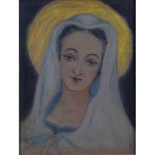 506 - Portrait of the Madonna, 20th century oil on canvas laid on board, unsigned, 25cm x 19cm, framed