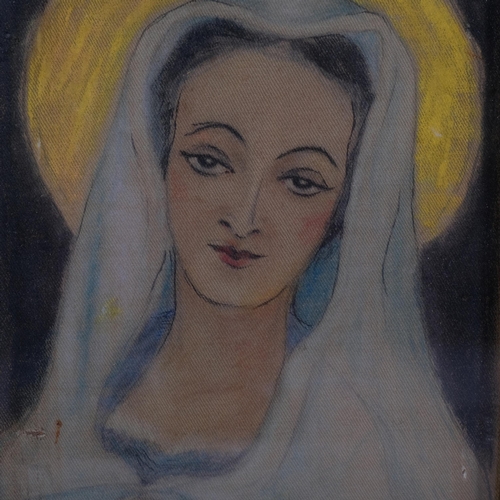 506 - Portrait of the Madonna, 20th century oil on canvas laid on board, unsigned, 25cm x 19cm, framed