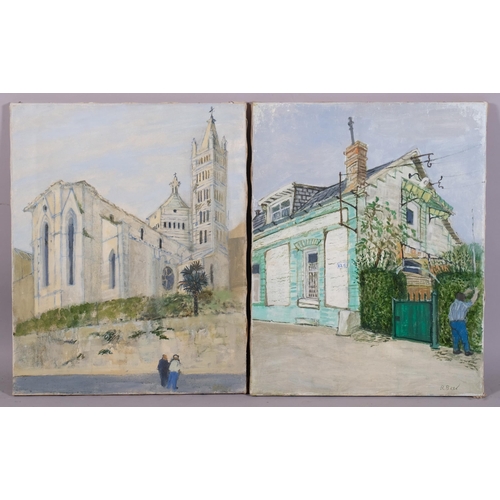 508 - Richard Beer, pair of Continental scenes, oils on canvas, signed, 50cm x 40cm, unframed