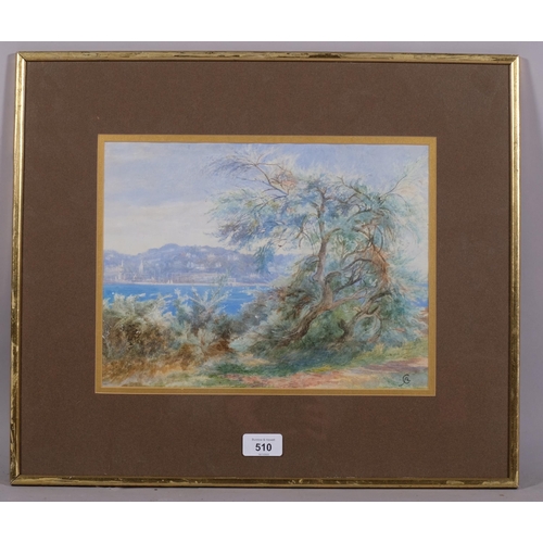 510 - Albert Goodwin (1845-1932), watercolour on paper, Continental Landscape, monogrammed, 29.5cm x 20.5c... 