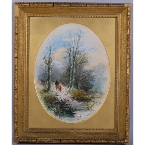 512 - Thomas Dingle Junior (1844-1919), oil on board, A Winter Walk, 43cm x 33cm, signed, mounted, glazed ... 