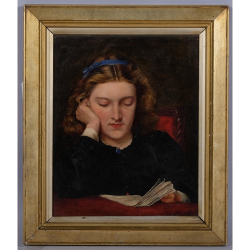 515 - Attributed to John Griffiths (1838-1918), oil on canvas, Girl Reading, 30cm x 24cm, signed, indistin... 