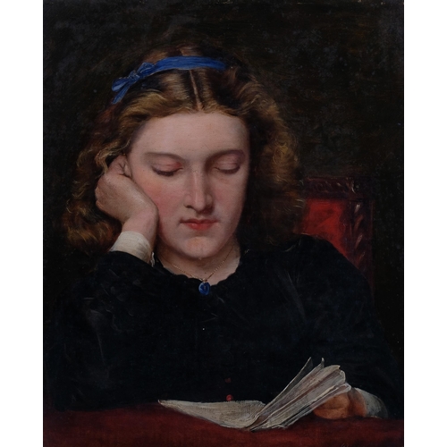 515 - Attributed to John Griffiths (1838-1918), oil on canvas, Girl Reading, 30cm x 24cm, signed, indistin... 