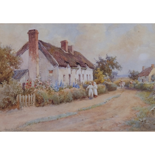 525 - Joshua Fisher (1859-1930), watercolour on paper, Country Cottages, signed, 16.5cm x 24cm, mounted, g... 