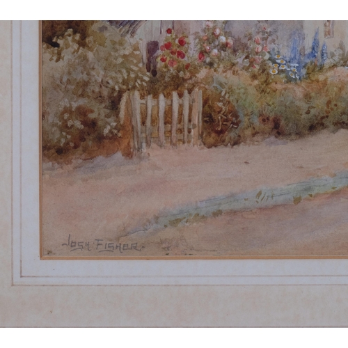 525 - Joshua Fisher (1859-1930), watercolour on paper, Country Cottages, signed, 16.5cm x 24cm, mounted, g... 