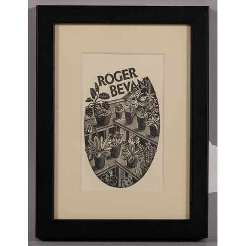 526 - Eric Ravilious (1903-1942), wood engraving on paper, Bookplate for Roger Bevan, 10.3cm x 6.5cm, moun... 