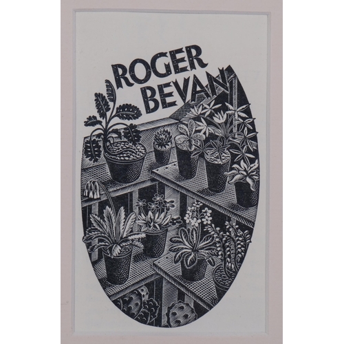 526 - Eric Ravilious (1903-1942), wood engraving on paper, Bookplate for Roger Bevan, 10.3cm x 6.5cm, moun... 