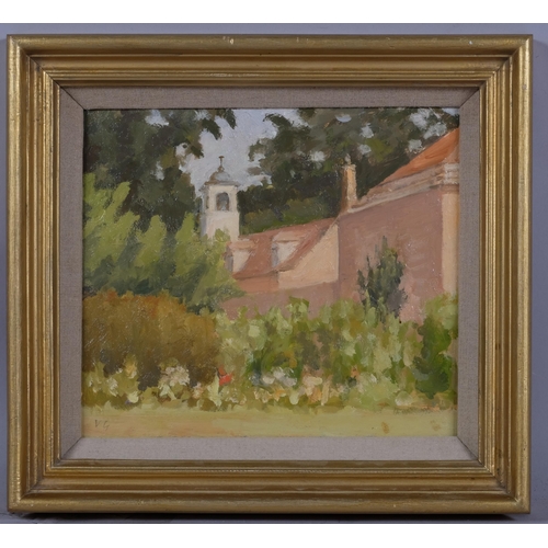 527 - Vita Gollancz (1926-2009), oil on board, Clocktower and Stable from the Walled Garden, High Hall, si... 