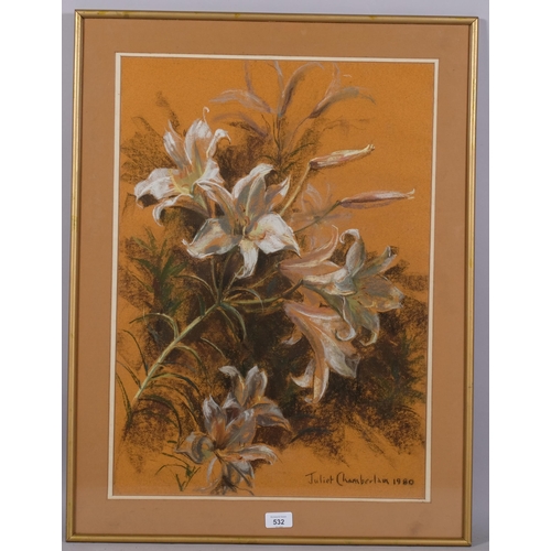 532 - Juliet Chamberlain (XX), coloured pastels on paper, Wayward Lilies, signed and dated 1980, 62cm x 44... 