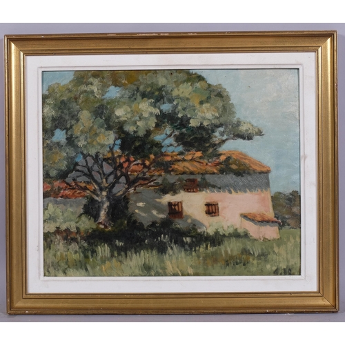 534 - Mid-Twentieth Century French School, oil on card, Chateau in Spring, 31.5cm x 39.5cm, dated 4.38, fr... 