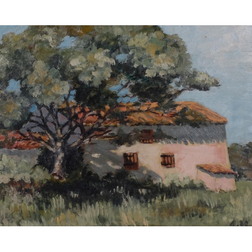 534 - Mid-Twentieth Century French School, oil on card, Chateau in Spring, 31.5cm x 39.5cm, dated 4.38, fr... 