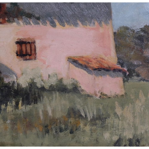 534 - Mid-Twentieth Century French School, oil on card, Chateau in Spring, 31.5cm x 39.5cm, dated 4.38, fr... 