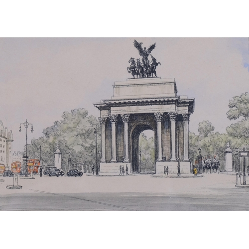 535 - Graham Barry Clilverd (1883-1959), engraving on paper, Hyde Park Corner, The Wellington Arch, signed... 