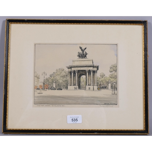 535 - Graham Barry Clilverd (1883-1959), engraving on paper, Hyde Park Corner, The Wellington Arch, signed... 