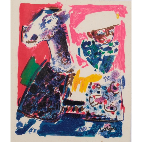 546 - Bernard Lorjou, horse and rider 1969, lithograph, New Year gallery invitation, sheet 20cm x 17cm, fr... 