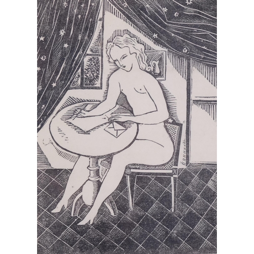 547 - Leonard Foujita, 3 woodcut prints, erotic studies, Livre Demain, 1925 issue, image 13cm x 9.5cm, mou... 