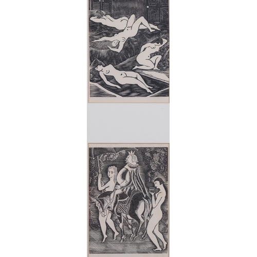 547 - Leonard Foujita, 3 woodcut prints, erotic studies, Livre Demain, 1925 issue, image 13cm x 9.5cm, mou... 