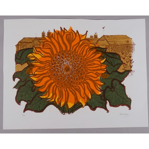 554 - Robert Tavener (1920 - 2004), sunflower and cottages, lithograph, signed in pencil, no. 28/30, sheet... 