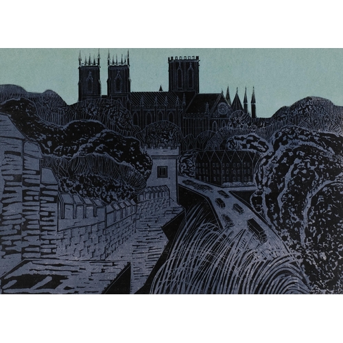 557 - Robert Tavener (1920 - 2004), York Minster from the walls, linocut print, signed in pencil, no. 58/7... 