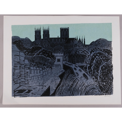 557 - Robert Tavener (1920 - 2004), York Minster from the walls, linocut print, signed in pencil, no. 58/7... 