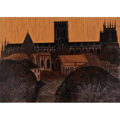 558 - Robert Tavener (1920 - 2004), Canterbury Cathedral, linocut print, signed in pencil, no. 46/75, shee... 