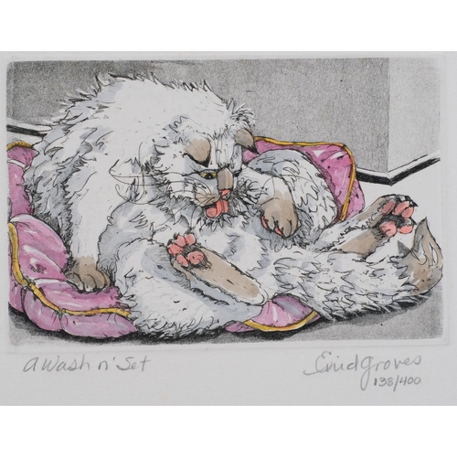 563 - Enid Jones, 4 animal studies, hand coloured etchings, all signed and numbered in pencil