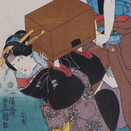 572 - Kunisada Utagawa (1786 - 1864), Japanese colour woodblock print, Sugawara Denju, 1850, 36cm x 24cm, ... 