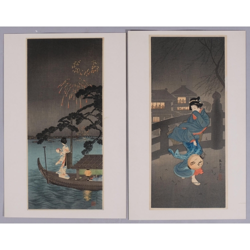 574 - Shotei (Hiroki Takahashi) (1871 - 1945), 2 Japanese colour woodblock prints, cold winter wind, and w... 