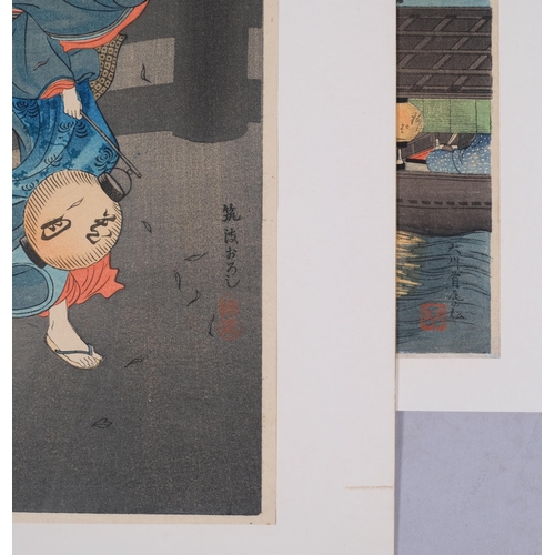 574 - Shotei (Hiroki Takahashi) (1871 - 1945), 2 Japanese colour woodblock prints, cold winter wind, and w... 