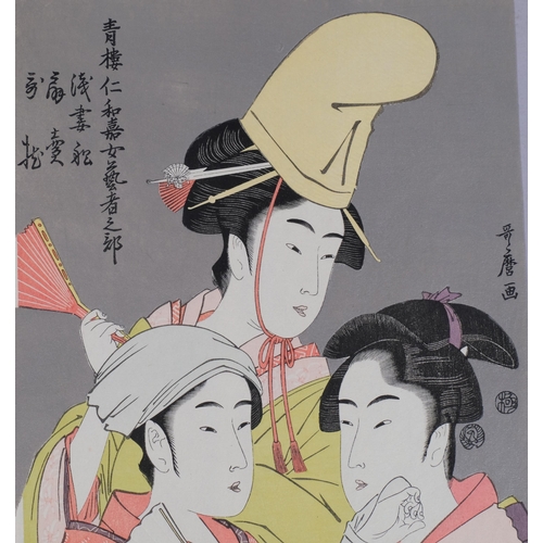 578 - Utamaro, 4 Japanese colour woodblock reprints, studies of women, image 38cm x 25cm, unframed (4)