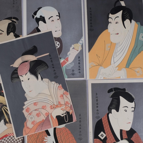 580 - Sharaku, 7 Japanese colour woodblock reprints, studies of actors, image 38cm x 25cm, unframed (7)