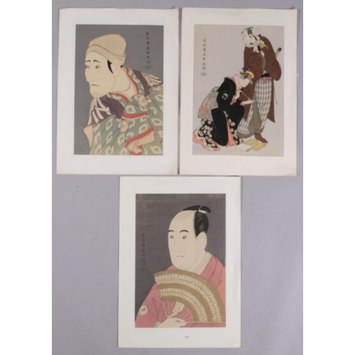 581 - Sharaku, 3 Japanese colour woodblock reprints, image 40cm x 26cm, unframed (3)