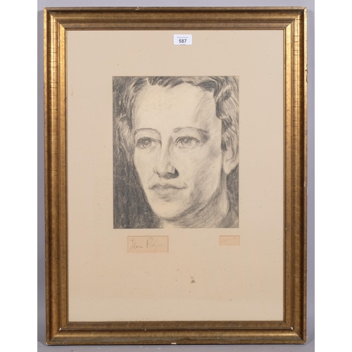 587 - Barbara Corley, portrait of Dame Flora Robson, 1959, charcoal on paper, signed by the artist and the... 