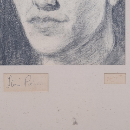 587 - Barbara Corley, portrait of Dame Flora Robson, 1959, charcoal on paper, signed by the artist and the... 