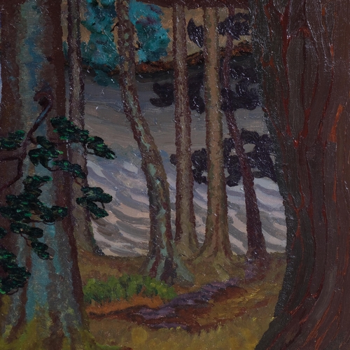 588 - George Poole (1915 - 2000), woodland scene with river, mid-20th century oil on canvas, signed, 56cm ... 