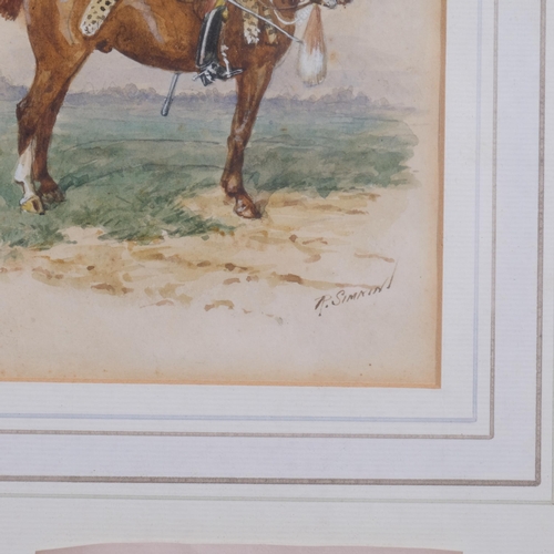 593 - Richard Simkin (1840 - 1926), 11th Prince Albert's Own Hussars, watercolour, signed, 18cm x 14cm, fr... 