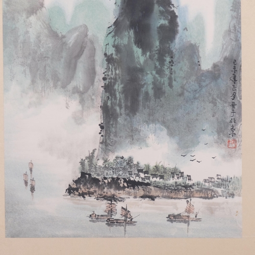 595 - Pair of Chinese watercolours, Sun Ming Tsai, Kwangsi Province, 44cm x 33cm, framed