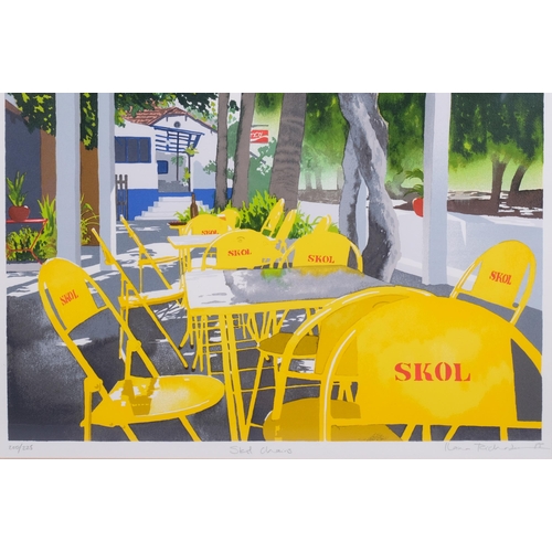 598 - Llana Richardson, skol chairs, lithograph, signed in pencil, no. 200/225, image 39cm x 59cm, framed