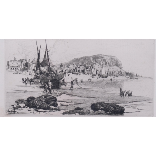 599 - Stephen Parrish, Hastings beach scene, engraving, signed in the plate, plate size 14cm x 26cm, frame... 