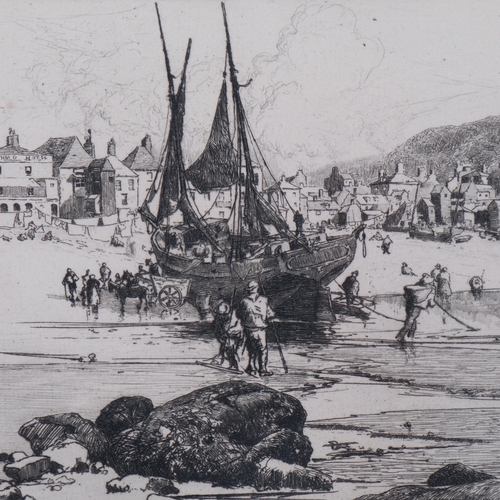 599 - Stephen Parrish, Hastings beach scene, engraving, signed in the plate, plate size 14cm x 26cm, frame... 