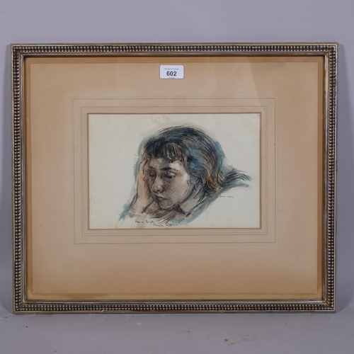 602 - James Forsyth, portrait of June Brown (actress), signed and dated 1948, 19cm x 28cm, framed, togethe... 