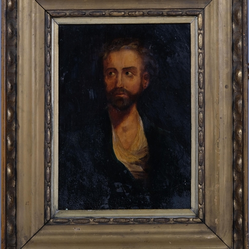 604 - 18th/19th century portrait of a man, oil on canvas laid on board, unsigned, 25cm x 18cm, framed