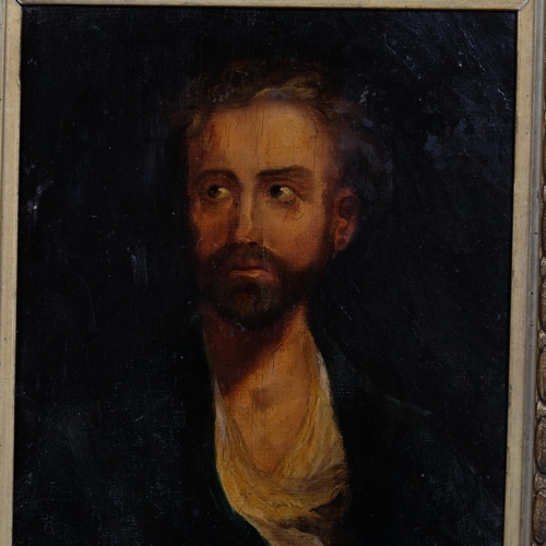 604 - 18th/19th century portrait of a man, oil on canvas laid on board, unsigned, 25cm x 18cm, framed