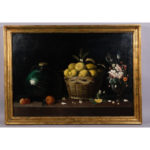 605 - 20th century still life with lemons, unsigned, 70cm x 100cm, framed