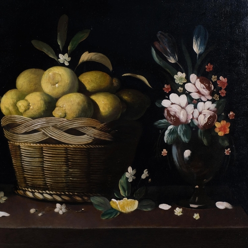 605 - 20th century still life with lemons, unsigned, 70cm x 100cm, framed